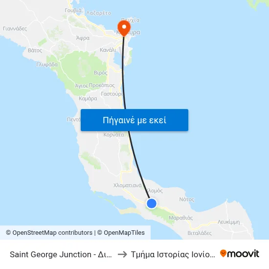 Saint George Junction - Διαστ. Αγίου Γεωργίου to Τμήμα Ιστορίας Ιονίου Πανεπιστημίου map