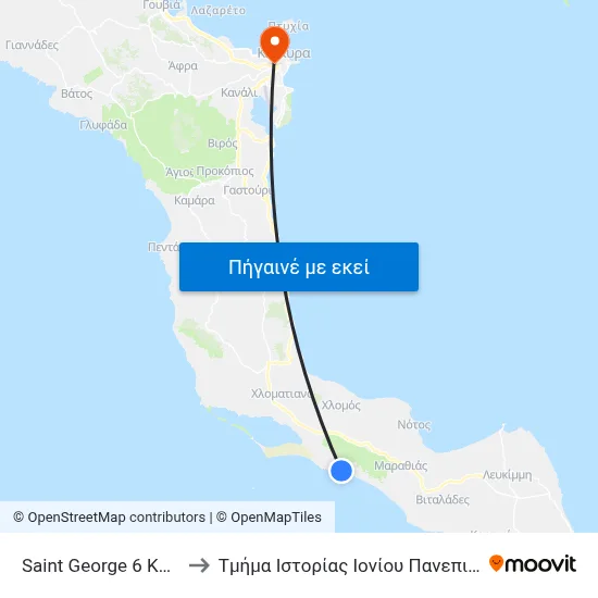 Saint George 6 Kafesas to Τμήμα Ιστορίας Ιονίου Πανεπιστημίου map