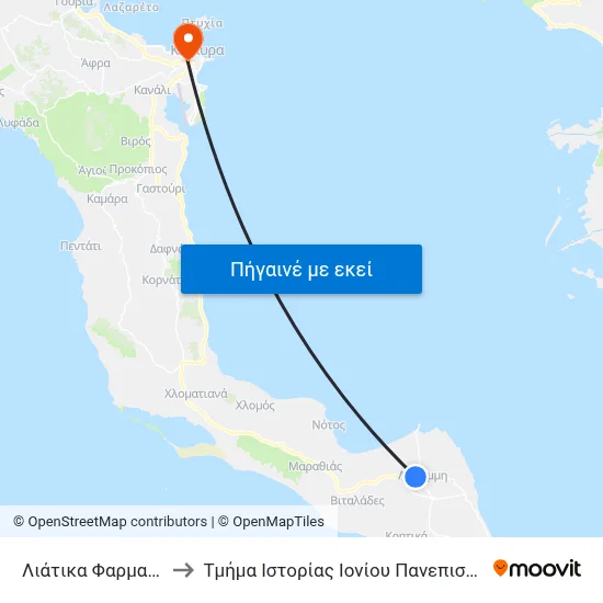 Λιάτικα Φαρμακείο to Τμήμα Ιστορίας Ιονίου Πανεπιστημίου map