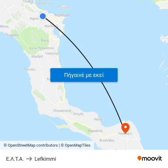 Ε.Λ.Τ.Α. to Lefkimmi map