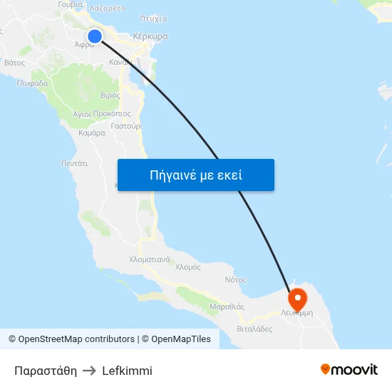 Παραστάθη to Lefkimmi map