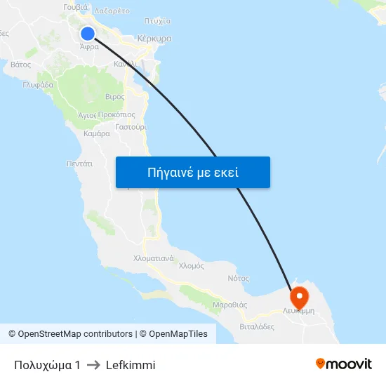 Πολυχώμα 1 to Lefkimmi map