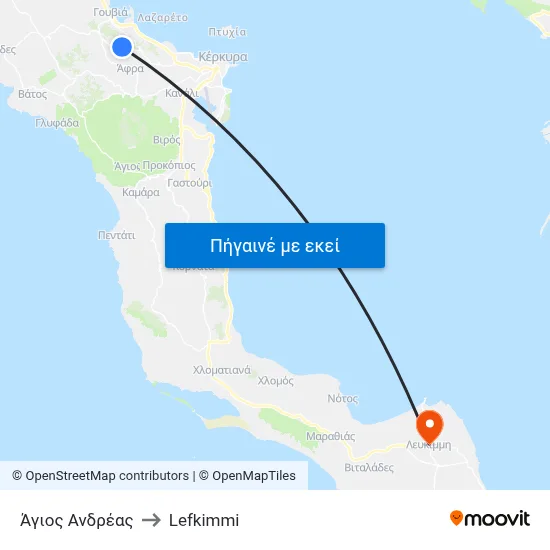 Άγιος Ανδρέας to Lefkimmi map