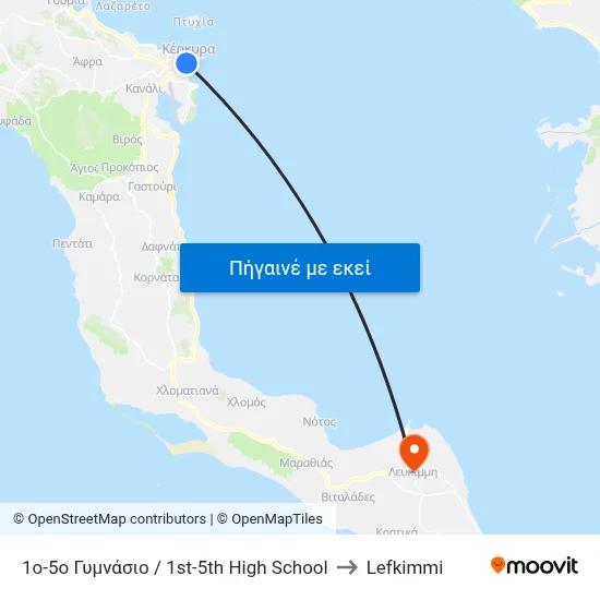 1ο-5ο Γυμνάσιο / 1st-5th High School to Lefkimmi map