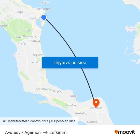 Αγάμων / Agamōn to Lefkimmi map