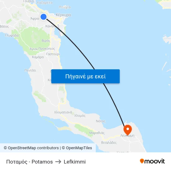 Ποταμός - Potamos to Lefkimmi map