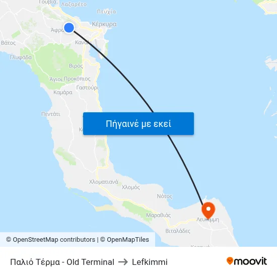 Παλιό Τέρμα - Old Terminal to Lefkimmi map