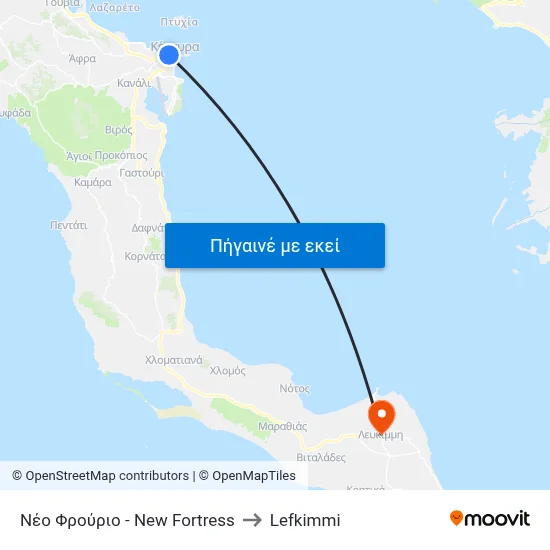 Νέο Φρούριο - New Fortress to Lefkimmi map