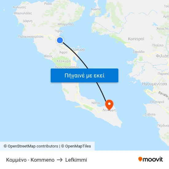 Κομμένο - Kommeno to Lefkimmi map