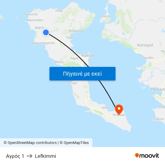 Αγρός 1 to Lefkimmi map