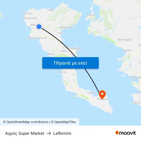 Αγρός Super Market to Lefkimmi map