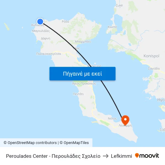 Peroulades Center - Περουλάδες Σχολείο to Lefkimmi map