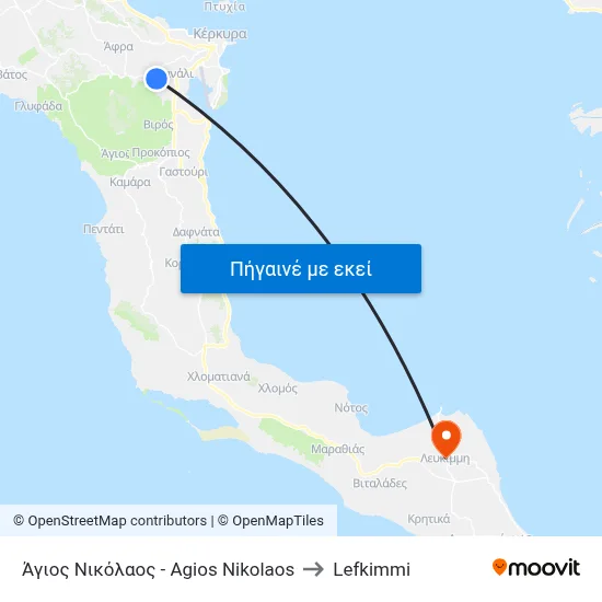 Άγιος Νικόλαος - Agios Nikolaos to Lefkimmi map