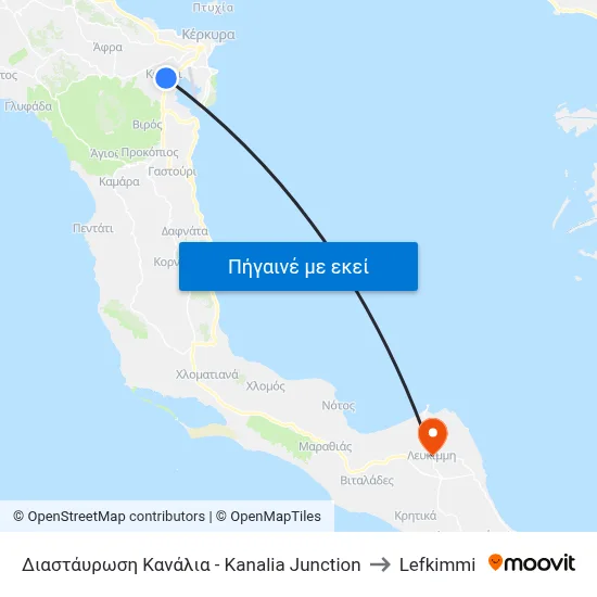 Διαστάυρωση Κανάλια - Kanalia Junction to Lefkimmi map