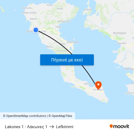 Lakones 1 - Λάκωνες 1 to Lefkimmi map