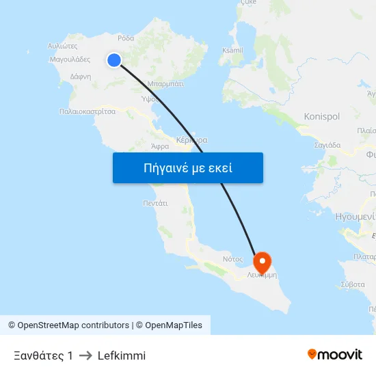 Ξανθάτες 1 to Lefkimmi map