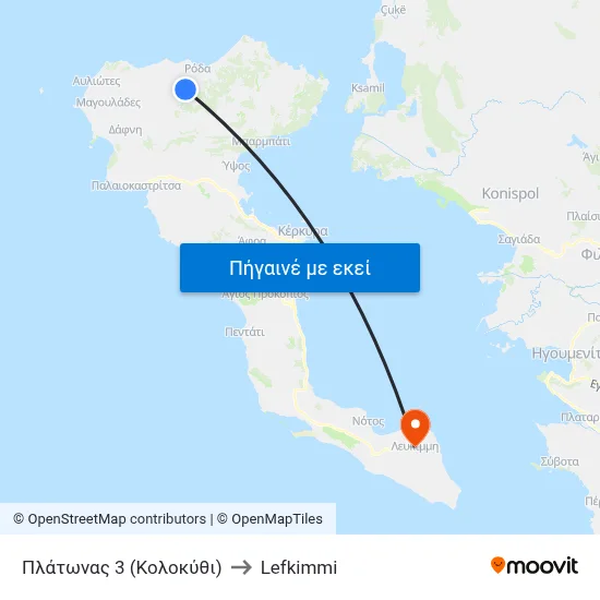 Πλάτωνας 3 (Κολοκύθι) to Lefkimmi map