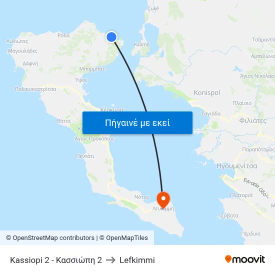 Kassiopi 2 - Κασσιώπη 2 to Lefkimmi map