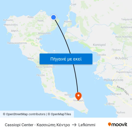 Cassiopi Center - Κασσιώπη Κέντρο to Lefkimmi map