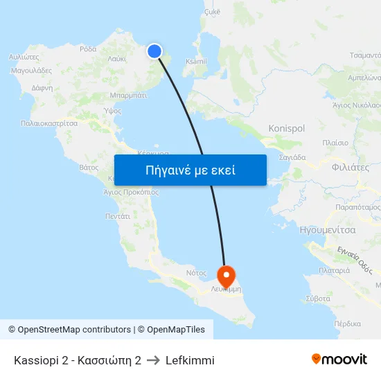 Kassiopi 2 - Κασσιώπη 2 to Lefkimmi map