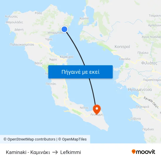 Kaminaki - Καμινάκι to Lefkimmi map