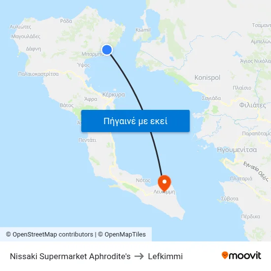 Nissaki Supermarket Aphrodite's to Lefkimmi map