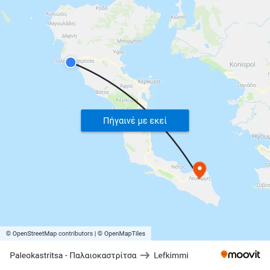 Paleokastritsa - Παλαιοκαστρίτσα to Lefkimmi map