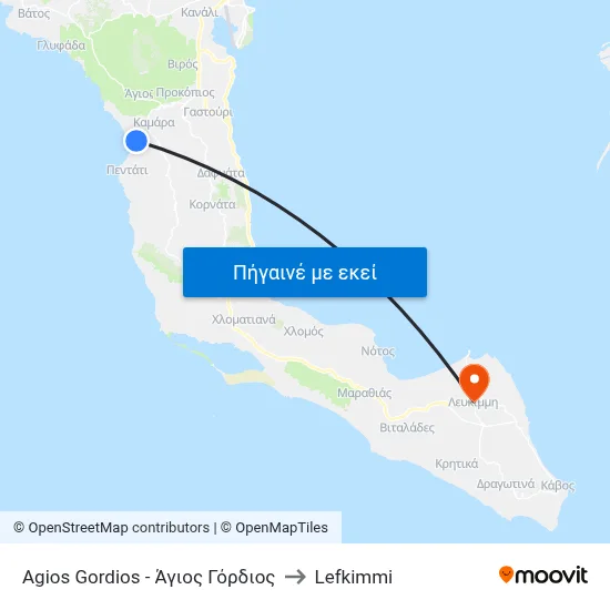 Agios Gordios - Άγιος Γόρδιος to Lefkimmi map