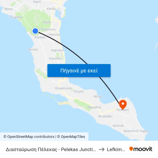 Διασταύρωση Πέλεκας - Pelekas Junction to Lefkimmi map