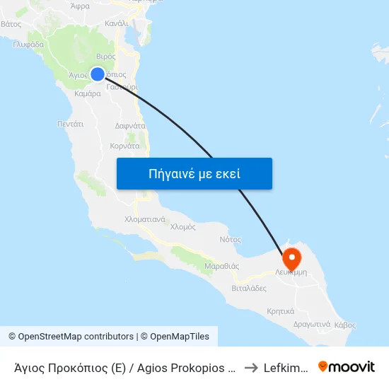 Άγιος Προκόπιος (E) / Agios Prokopios (R) to Lefkimmi map