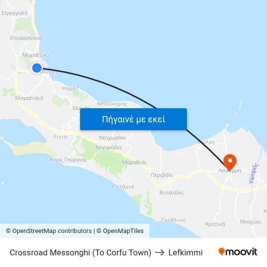 Crossroad Messonghi (To Corfu Town) to Lefkimmi map