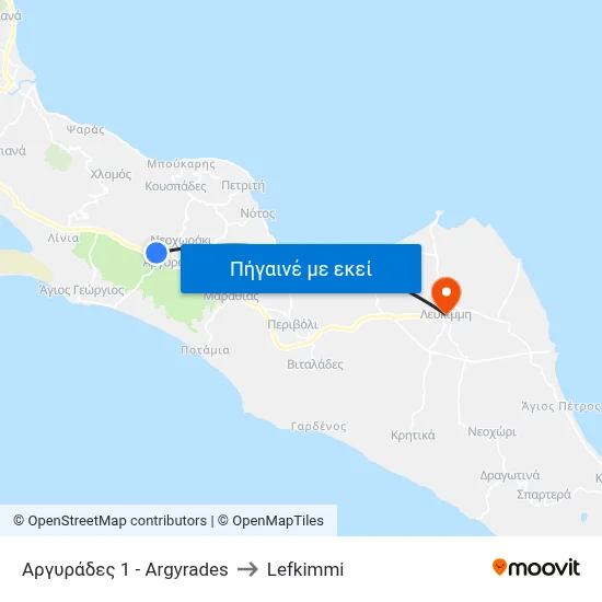 Αργυράδες 1 - Argyrades to Lefkimmi map
