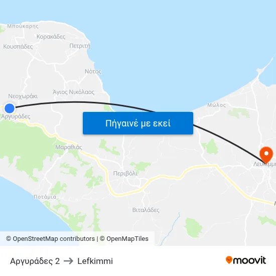 Αργυράδες 2 to Lefkimmi map