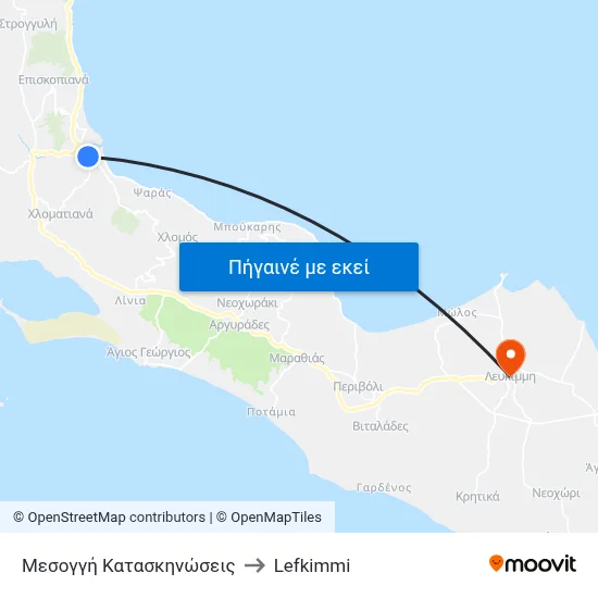 Μεσογγή Κατασκηνώσεις to Lefkimmi map