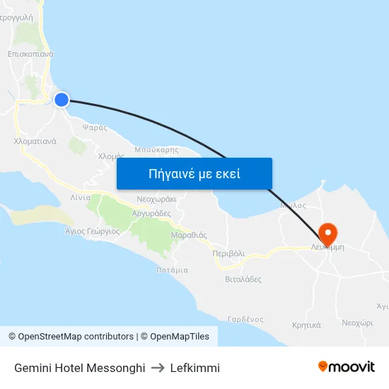 Gemini Hotel Messonghi to Lefkimmi map