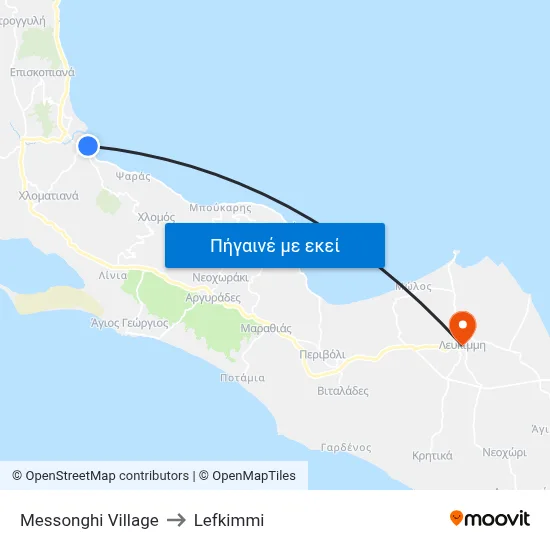 Messonghi Village to Lefkimmi map