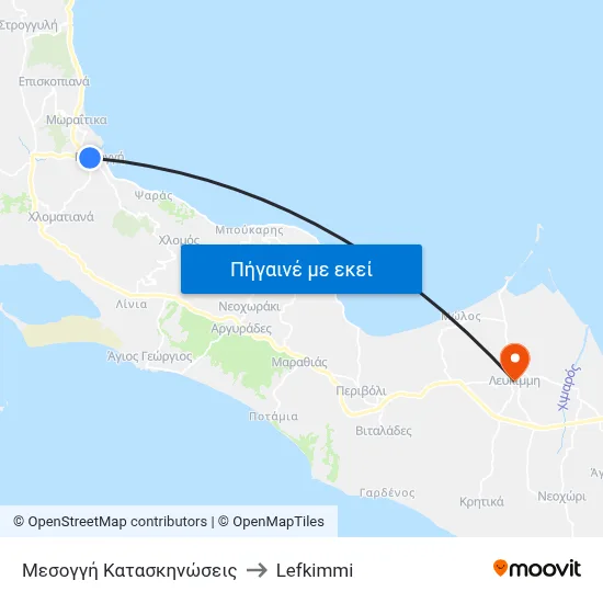Μεσογγή Κατασκηνώσεις to Lefkimmi map