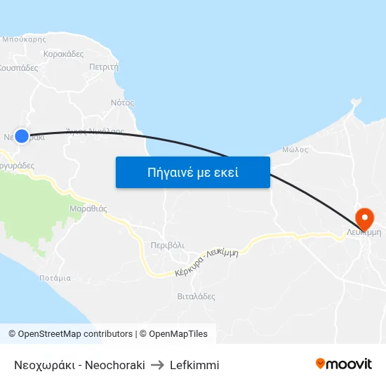 Νεοχωράκι - Neochoraki to Lefkimmi map