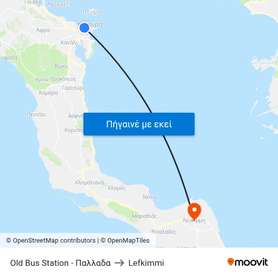 Old Bus Station - Παλλαδα to Lefkimmi map