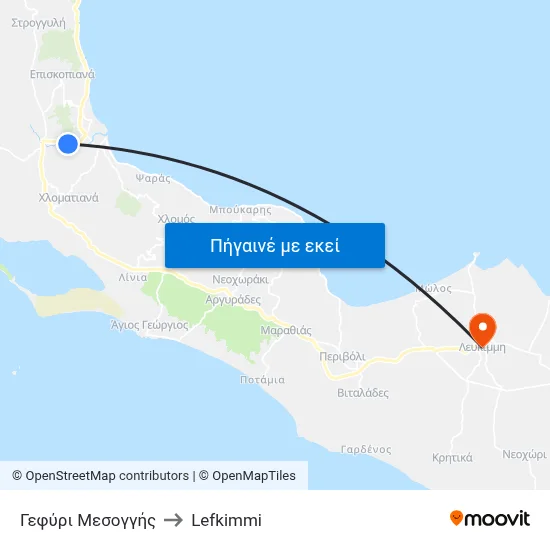 Γεφύρι Μεσογγής to Lefkimmi map