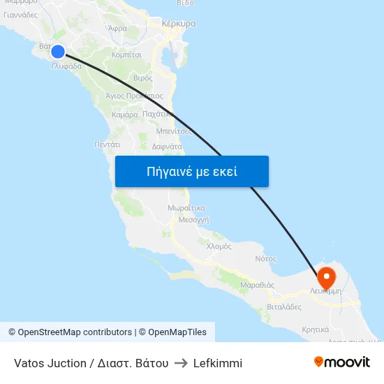 Vatos Juction / Διαστ. Βάτου to Lefkimmi map