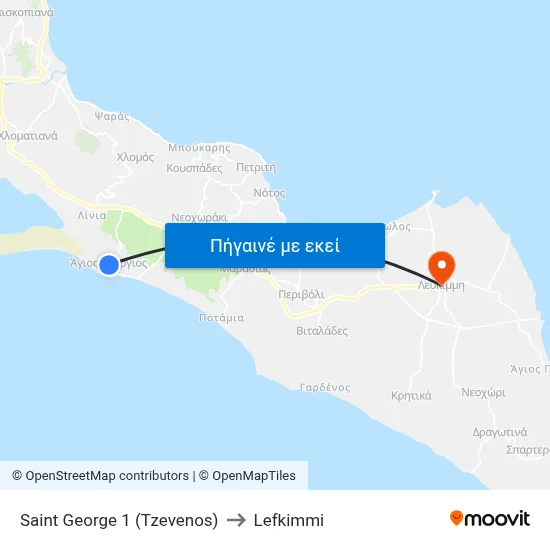 Saint George 1 (Tzevenos) to Lefkimmi map