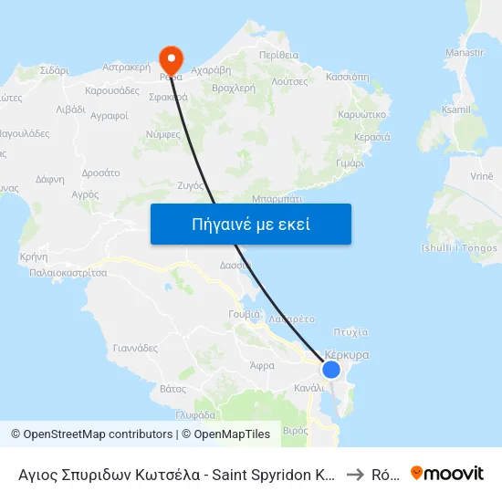 Αγιος Σπυριδων Κωτσέλα - Saint Spyridon Kotselas to Róda map