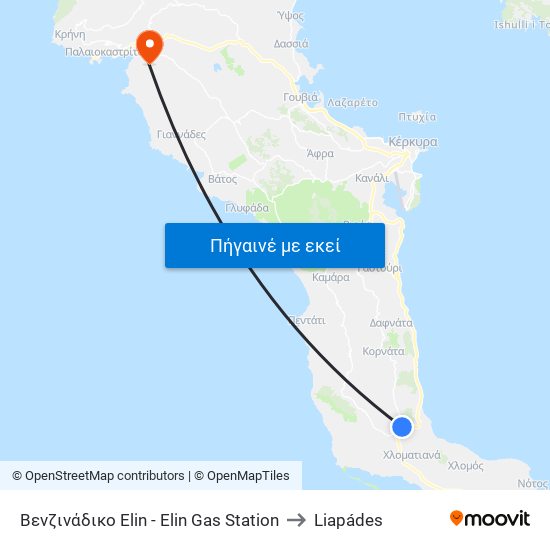 Βενζινάδικο Elin - Elin Gas Station to Liapádes map