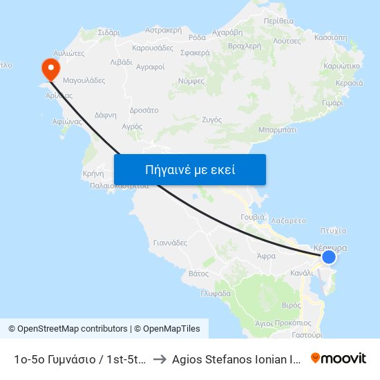 1ο-5ο Γυμνάσιο / 1st-5th High School to Agios Stefanos Ionian Islands Greece map