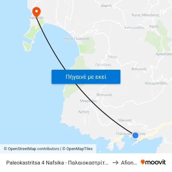 Paleokastritsa 4 Nafsika - Παλαιοκαστρίτσα 4 to Afionas map