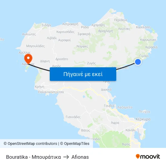 Bouratika - Μπουράτικα to Afionas map