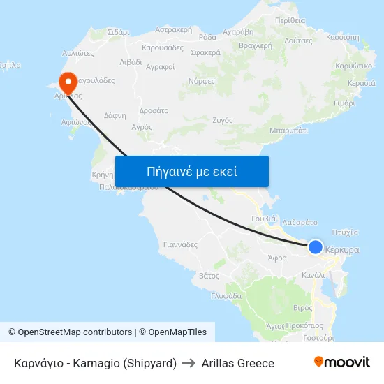 Καρνάγιο - Karnagio (Shipyard) to Arillas Greece map