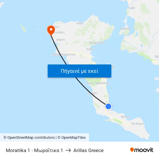 Moraitika 1 - Μωραΐτικα 1 to Arillas Greece map