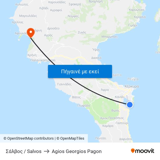 Σάλβος / Salvos to Agios Georgios Pagon map